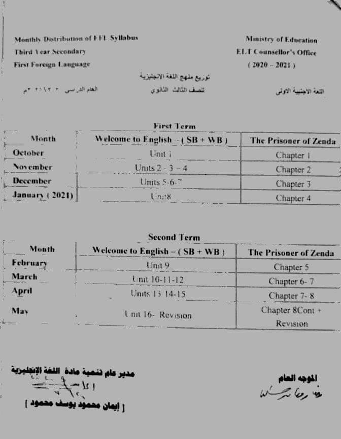 ‏توزيع مناهج اللغة الانجليزية للمرحلة الثانوية للعام الدراسي ٢٠٢٠/٢٠٢١