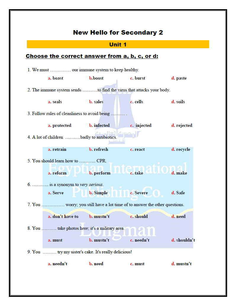 اسئلة واجابات لونجمان 2ث 2021 وحدات 1-3