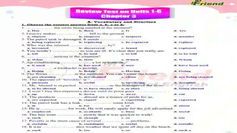 اختبار انجلش 3ث وحدات1-6 من كتاب ماي نيو فريند 2021