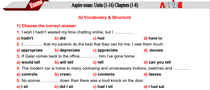 امتحان انجليزي شامل بالمواصفات المتوقعة 3ث كل المنهج